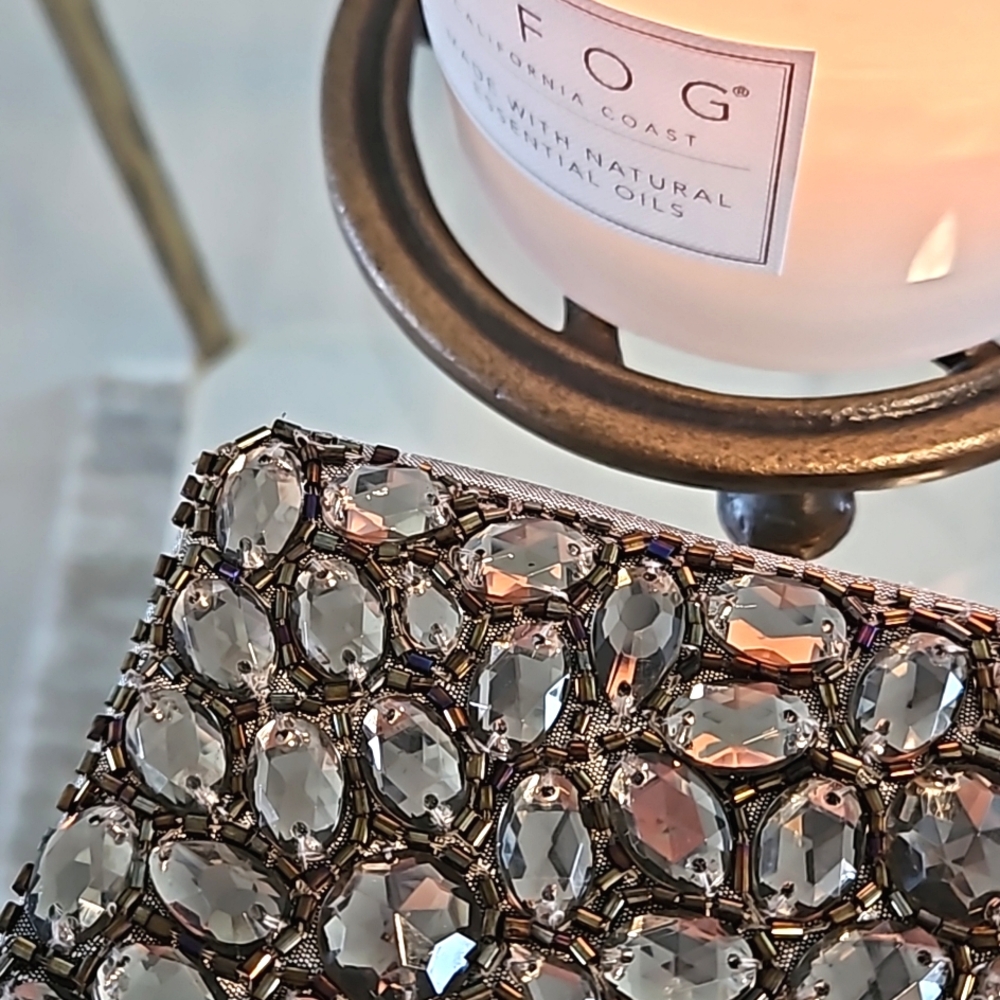 Garnet Hill Beaded Gray Clutch Evening Bag - Picture 8 of 9
